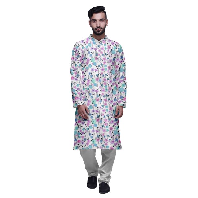 Atasi Kurta Pyjama de Fête pour Hommes, Col Mandarin, Ensemble Ethnique Imprimé Kurta