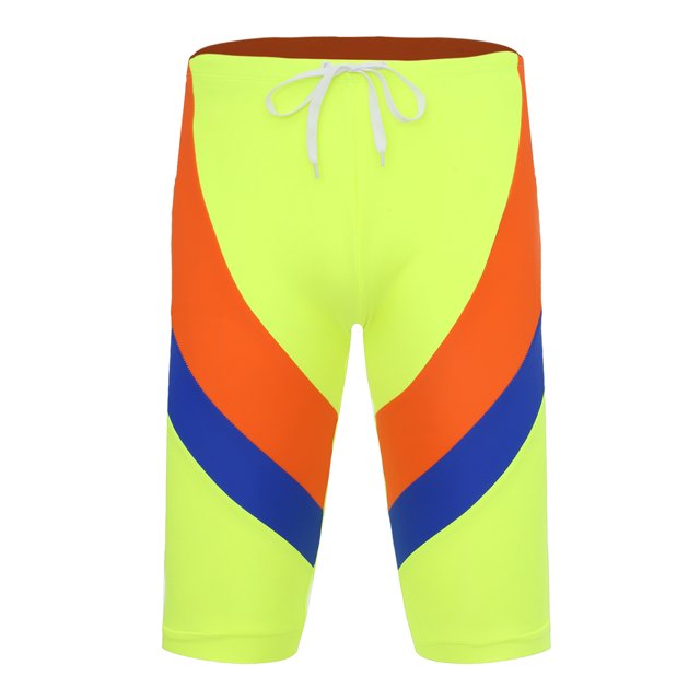 RUNQHUI Mens Rash Guard Swim Shorts Calf Length Swim Jammer Beach Pool Swimwear Bottoms Fluorescent Yellow 3XL