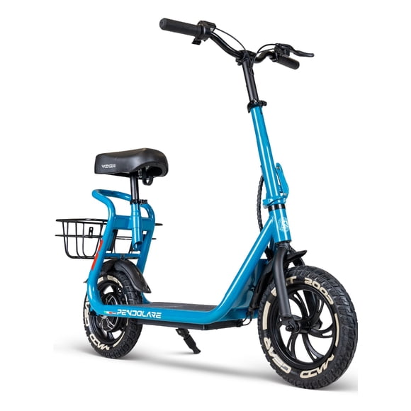 Madd Gear Pendolare Electric Scooter with Seat & Basket – 18 mile Range, 12" Tires, 350W/580W Peak Power Motor – Foldable Bar, 13 Years Plus