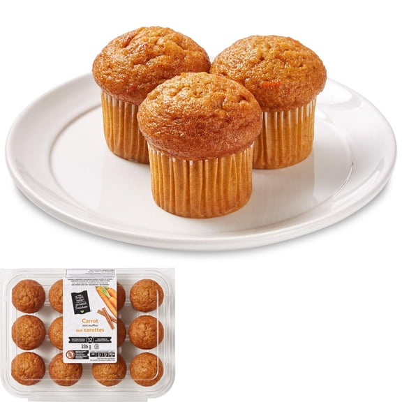 Mini muffins aux carottes Mon mon marché fraîcheur, 12 muffins, 336 g au total