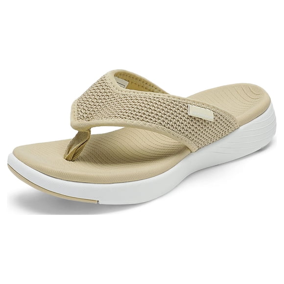 Women's Arch Support Soft Cushion Flip Flops Thong Sandals Slippers BREEZE-2 BEIGE Size 5.5