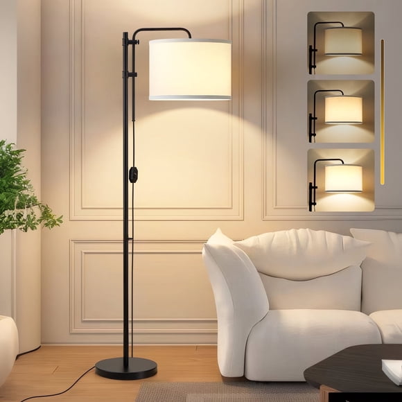 NATYSWAN Floor Lamp for Living Room, Adjustable Height Standing Lamps with 350° Rotate Beige Lampshade, 67.5-Inch Modern Tall Lamp Dimmable Floor Lamps for Corner Bedroom Home Office (Bulb Included)