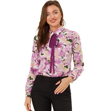 INSPIRE CHIC Chemises de Bureau à Manches Longues à Fleurs pour Femmes avec Boutons et Col Noué S Lily