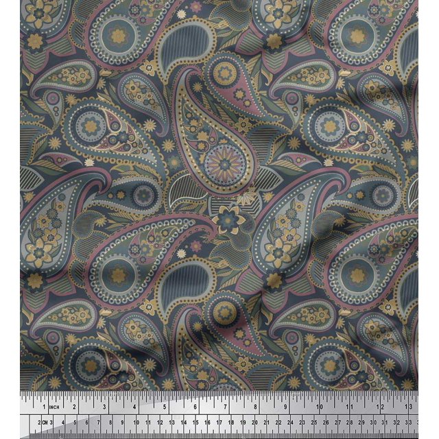 Soimoi Modal Satin Fabric Floral & Paisley Fabric Prints by Yard 42 Inch Wide