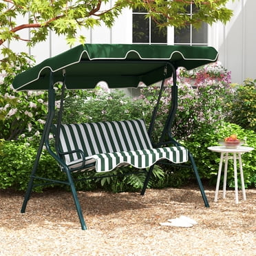 Costway 3 Seats Patio Canopy Swing Glider Hammock Cushioned Steel Frame Green