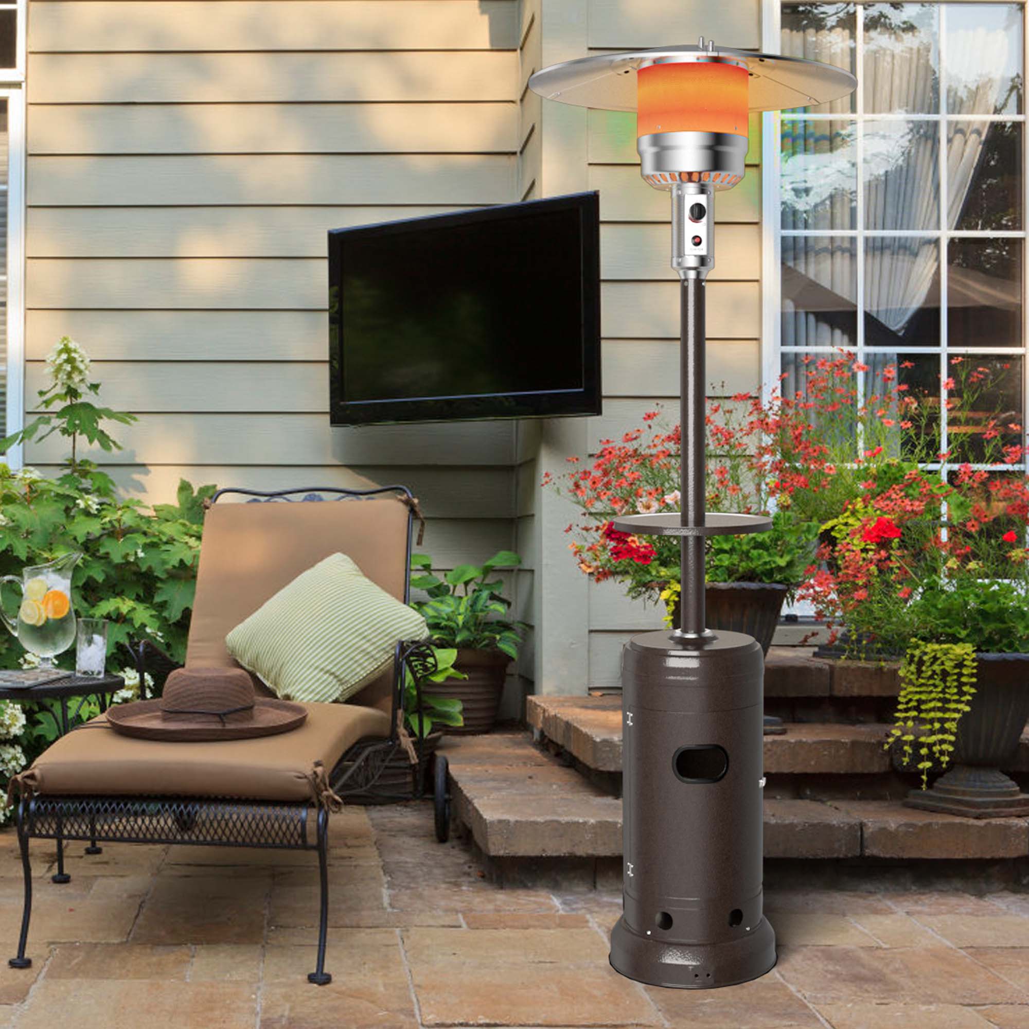 Costway Chauffage de Patio au Propane 50000 BTU sur Pied en Acier avec Roues Bronze