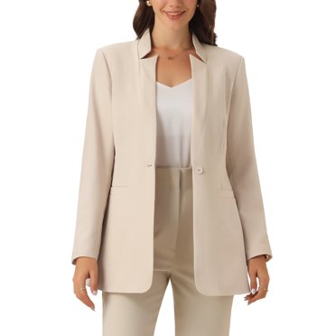 Allegra K Blazer pour Femme à Manches Longues, Col à Revers, Col en V, Ouvert à l'Avant, Doublé, pour le Travail au Bureau, Deux Poches, P Abricot