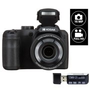 Kodak PIXPRO AZ255 Digital Camera (BLACK) 16MP 25X Optical Zoom 24mm Wide Angle Lens Vlogging Camera Plus a Free Vidpro USB 2.0 Card Reader