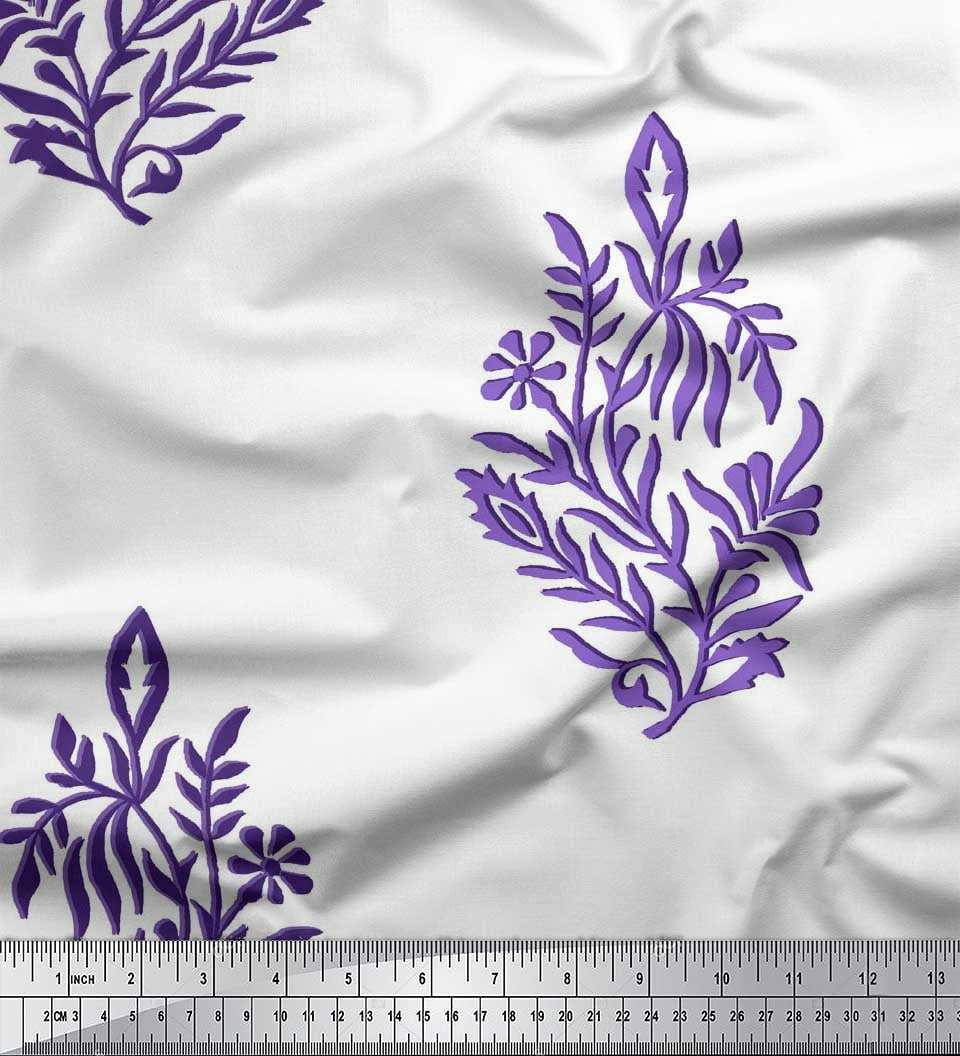 Soimoi Moss Georgette Fabric Leaves & Floral Block Fabric Prints by Yard 42 Inch Wide