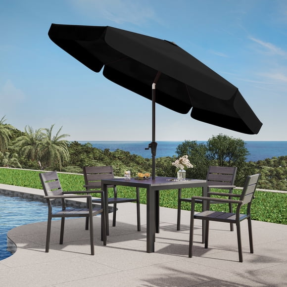 CorLiving 10ft Large Tilting Round Market Patio Umbrella with Side Flaps and Steel Frame, Black
