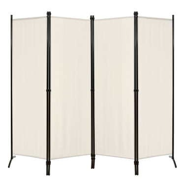 Patiojoy Cloison Pliante de 5,6 Pi de Hauteur, Paravent Autoportant à 4 Panneaux avec Cadre en Fer, Blanc