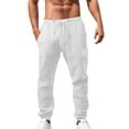 thumbnail image 1 of Men's Loose Plus Cotton Linen Summer Breathable Casual Cropped Pants Solid Drawstring Sweatpants Joggers, 1 of 5