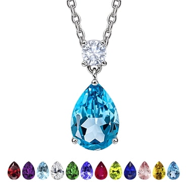 JeenMata 3.25 Carat December Birthstone - Round and Pear Cut CZ Dangle Pendant Necklace in 18k White Gold Plated for Women