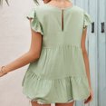 thumbnail image 3 of Femmes T-shirt Été Dentelle Ronde Été T-shirt Manches Courtes Col Rond Manches Courtes Décontracté en Vrac Top, Vert, L, 3 of 8