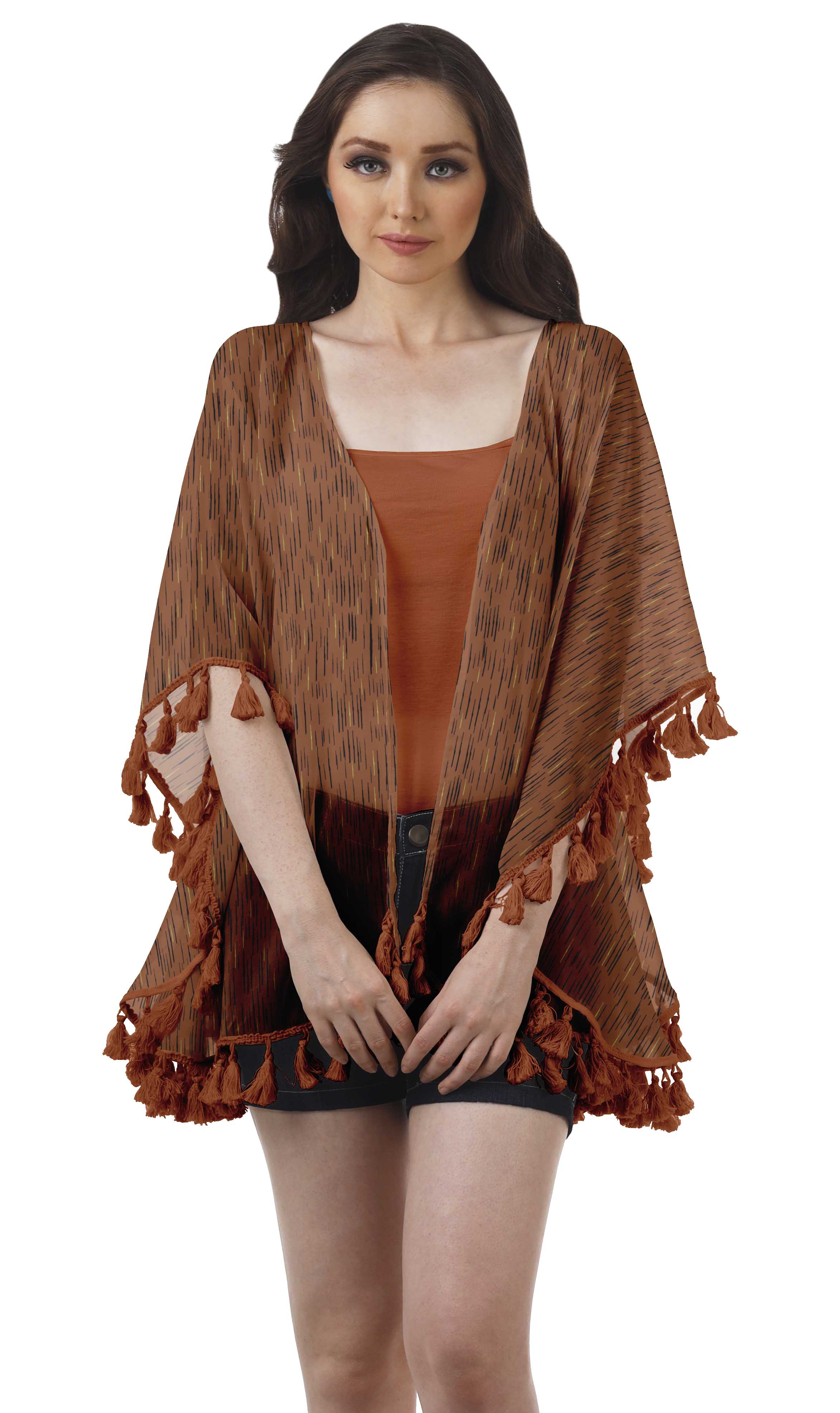 Moomaya Open Front Printed Shrug Printed Kimono Sleeve Beach Cover Up For Women