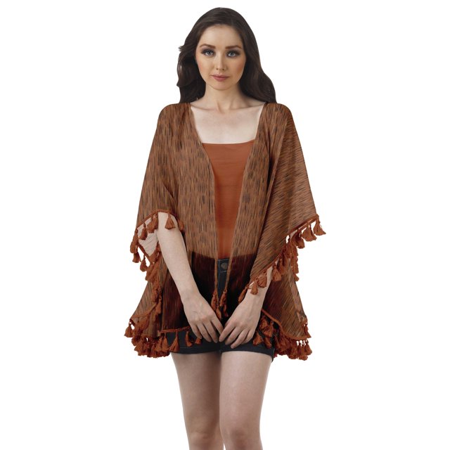 Moomaya Open Front Printed Shrug Printed Kimono Sleeve Beach Cover Up For Women