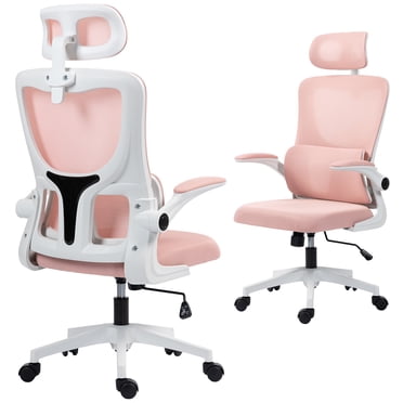 Vinsetto Mesh Office Chair with Adjustable Headrest, Lumbar Support, Pink