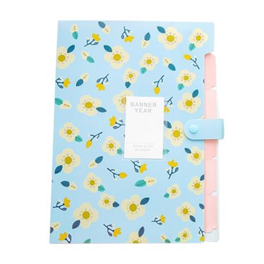 8-Pocket Plastic Expanding File Folders A4 Letter Size Snap Closure Accordion Folder Floral Printing Document File Folder (Sky-blue)