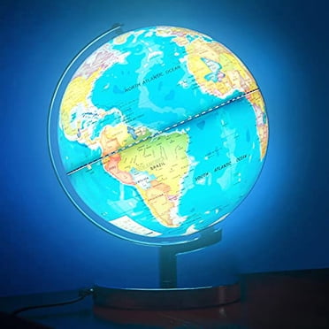 POOCCI Illuminated World Globe for Kids with Stand 6in1 Rewritable Colorful Easy-Read High Clear Map, Illuminates Educational Interactive Globe STEM Toy, Light Up Globe Lamp, Night Light LED Decor