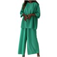 thumbnail image 1 of Mikilon Ensemble Élégant pour Femmes 2 Pcs Manches Courtes Couleur Unie Col Rond (Haut + Pantalon) Mode Manches Courtes Ensemble Chemise Col Rond Gris TG, 1 of 7