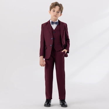 MKOSPLRT Boy's 5 Pieces Tuxedos Toddler Formal Suits Set Kids Slim Fit Suit for Weddings Blazer Vest Pant Suit Tuxedo Set with Shirt Ties