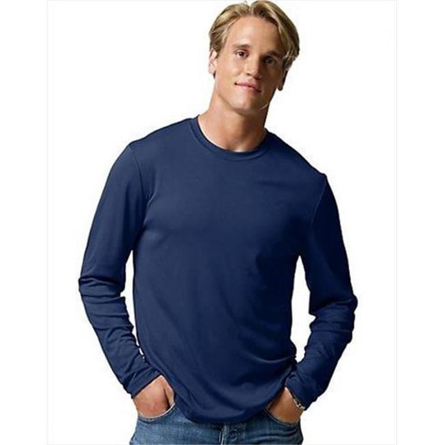 Hanes 482L Cool Dri Performance Mens Long-Sleeve T-Shirt, Navy Blue - Size Xs