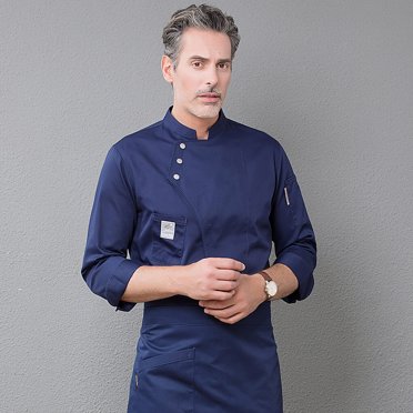 kurtrusly Manteau de Chef à la Mode Hiver Veste de Chef à Manches Longues Boutons avec Poches avant Chemises pour Hommes Complets Professionnels pour Restaurant Bleu m
