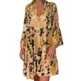 thumbnail image 2 of Robes d'Été pour Femmes Grande Taille Ample Imprimé Manches Longues V Bouton Mini Robe de Soleil Orange TG, 2 of 5
