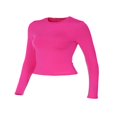 thumbnail image 4 of Women‘s Y2K Slim Crop Tops Solid Color Long Sleeve  Neck T-Shirts Basic Tee Yoga Workout Tops, 4 of 6