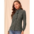 thumbnail image 2 of Unique Bargains Chemise Décontractée à Manches Longues à Col Montant Imprimé Floral pour Femmes, 2 of 6