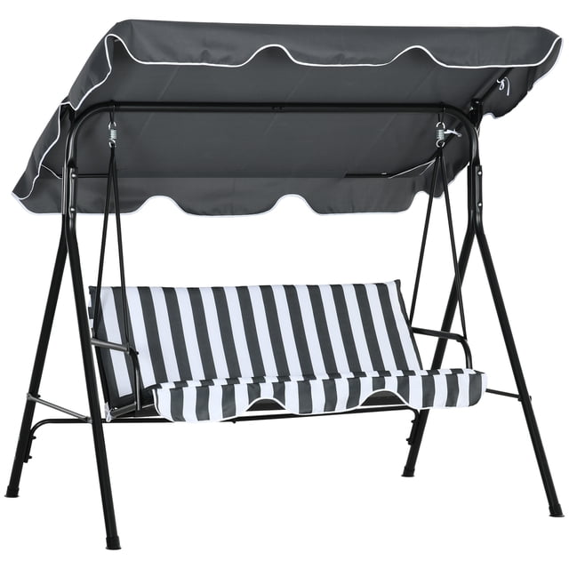 Outsunny 3-Seat Patio Swing Chair with Adjustable Canopy Grey and White