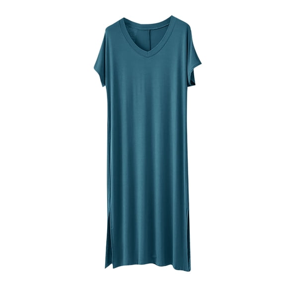 ShomPort Women's Summer Home Dress Basic V Neck Loose Side Split Loungewear Sleep Shirt Dress Nightgowns