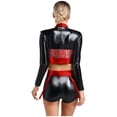 thumbnail image 2 of Yartina Womens Pcs Shiny Metallic Rave Outfits Long Sleeve Cropt Tops With Shorts For Halloween Red XXL, 2 of 5