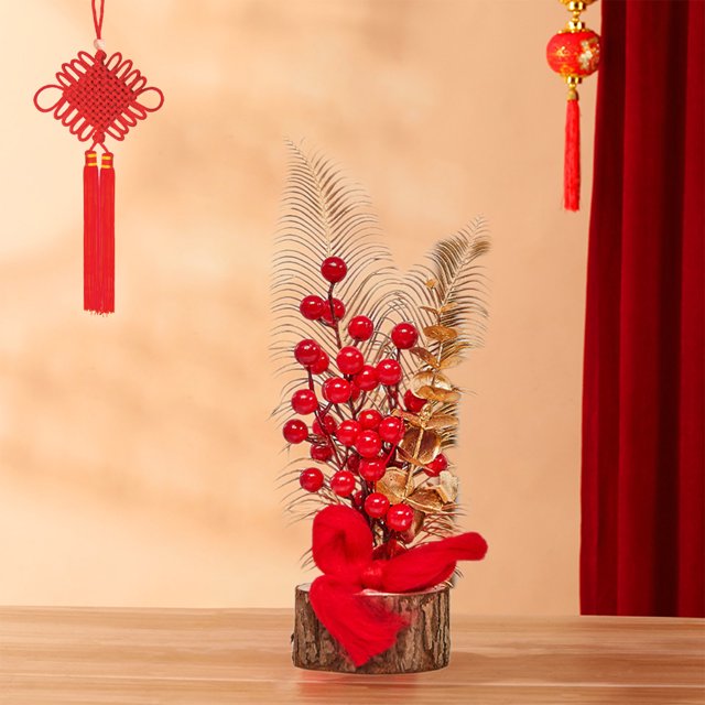 TopLLC Home Decor, Room Decor, Wall Decor Chinese Year Artificial Branches Tree Red Berries Picks Ornament Table Flower Basket Centerpiece For Spring Festival Wedding Home Decor New Year decorations