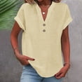 thumbnail image 2 of RKSTN Womens Summer Tops Fashion Cotton and Linen Buttons Going out Tops Basic Solid Color Shirts V-Neck Short Sleeve Loose Fit Pullover Tops, 2 of 5