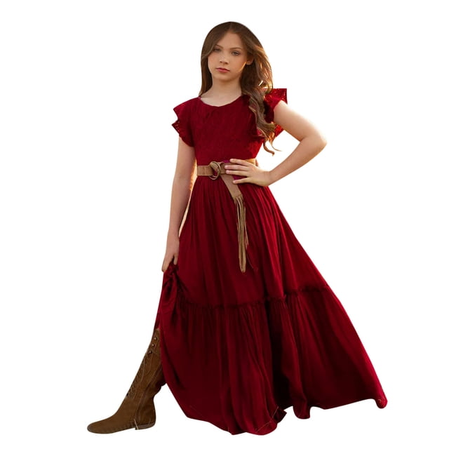Kids Toddler Girls Spring/Summer Solid Ruffle Sleeveless Bohemian Princess Dress - Fashionable & Lightweight