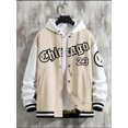 thumbnail image 2 of Faithtur Men's Spring Autumn Casual Coat Long Sleeve Letter Printed Button Up Contrast Color Baseball Jacket, 2 of 4