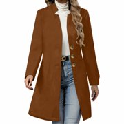 LMKIHUSA Womens Wool Pea Coats Winter Plus Size Notched Collar Peacoat Inner Single Breasted Outerwear Casual Loose Mid Long Jackets 2025 Fall Winter Coat Brown,S