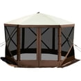 thumbnail image 1 of KFFKFF Enclosed Pavilion, 12 x 12 ft, Hexagonal Instant Outdoor Canopy with Netted Windows, Compact Transport Sack, Soil Anchors, Spacious Sunshade Shelters for Wilderness Camping, Garden and Patio, 1 of 9