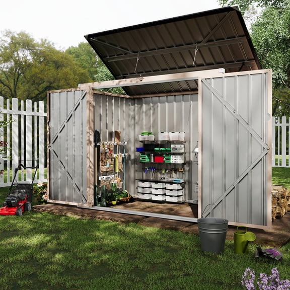 GloryStar Rangement Extérieur pour Poubelles en Métal, Remise 3 X 6 Pi pour 2 Bacs à Ordures, Couvercle de Bac Durable avec Couvercle à Chaîne pour un Jardin, un Patio, une Pelouse et une Cour Arrière Ordonnés