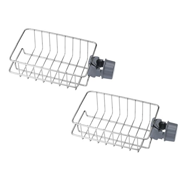 Oleegame 2PC Shower Soap Dish With Hook Kitchen Stainless Steel Faucet Storage Rack Sink Shower Basket Sponge Drain Rack Gray