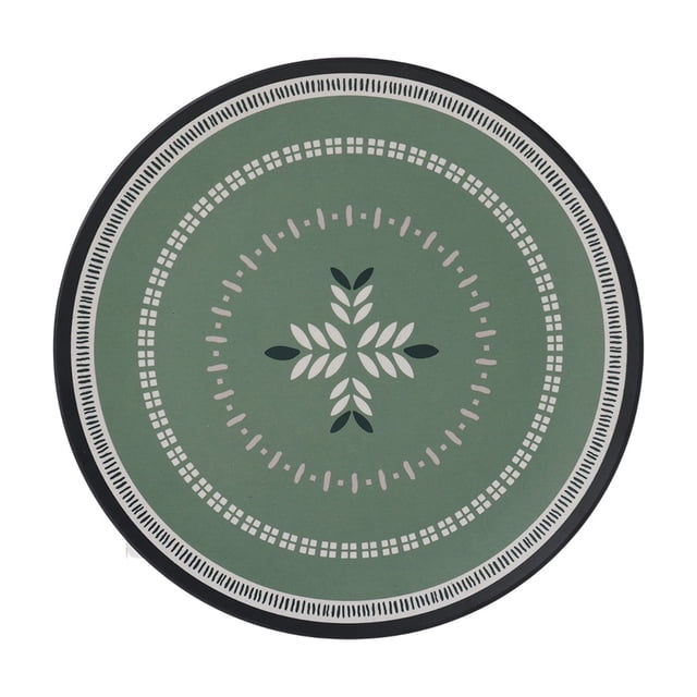 Hometrends Assiette d'Apéritif en Mélamine de Bambou Verte 7 Pouces avec une Vue de Haut en Bas Montrant une surface Vert Uni Décorée de Feuilles Blanches et Vert Foncé et de Décalcomanies Géométriques en Cercles Concentriques, Faite de composite durable de Bambou et de Mélamine, Convient pour Servir de Petites Bouchées Ou comme sous-Verre.
