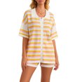 thumbnail image 2 of FOCUSNORM Women Pajamas Set 2 Pieces Loungewear Suits Stripe Contrast Color Button Crochet Knit Tops and Shorts Lounge Sets, 2 of 9