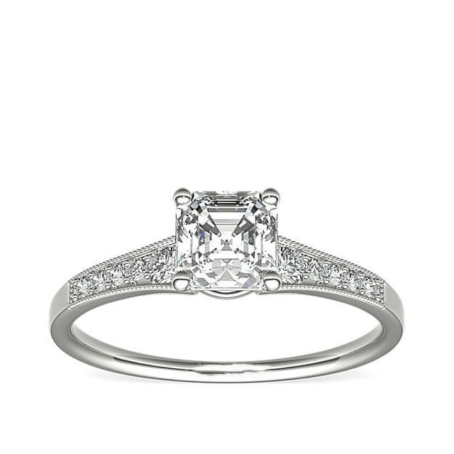 0,70 Carat Excellent Asscher Cut Natural Diamond Beautiful Solitaire with Accents Bridal Ring for Bride Solid 14K White Gold Size 5