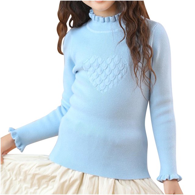 Posijego Girls Turtleneck Sweaters Ribbed Knit Long Sleeve Sweater T-Shirts Winter Slim Basic Tee Tops for Little Girls