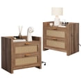 thumbnail image 1 of 2 Piece Night Stand , Rattan Nightstands with Type-C Charging Station, Drawers - Boho Wood Bed Side End Table for Small Space, 1 of 9