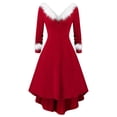 thumbnail image 1 of CEHVOM Robe Rétro de Noël pour Femme à Manches Longues en Peluche, Style Évasé Haut et Bas, 1 of 4