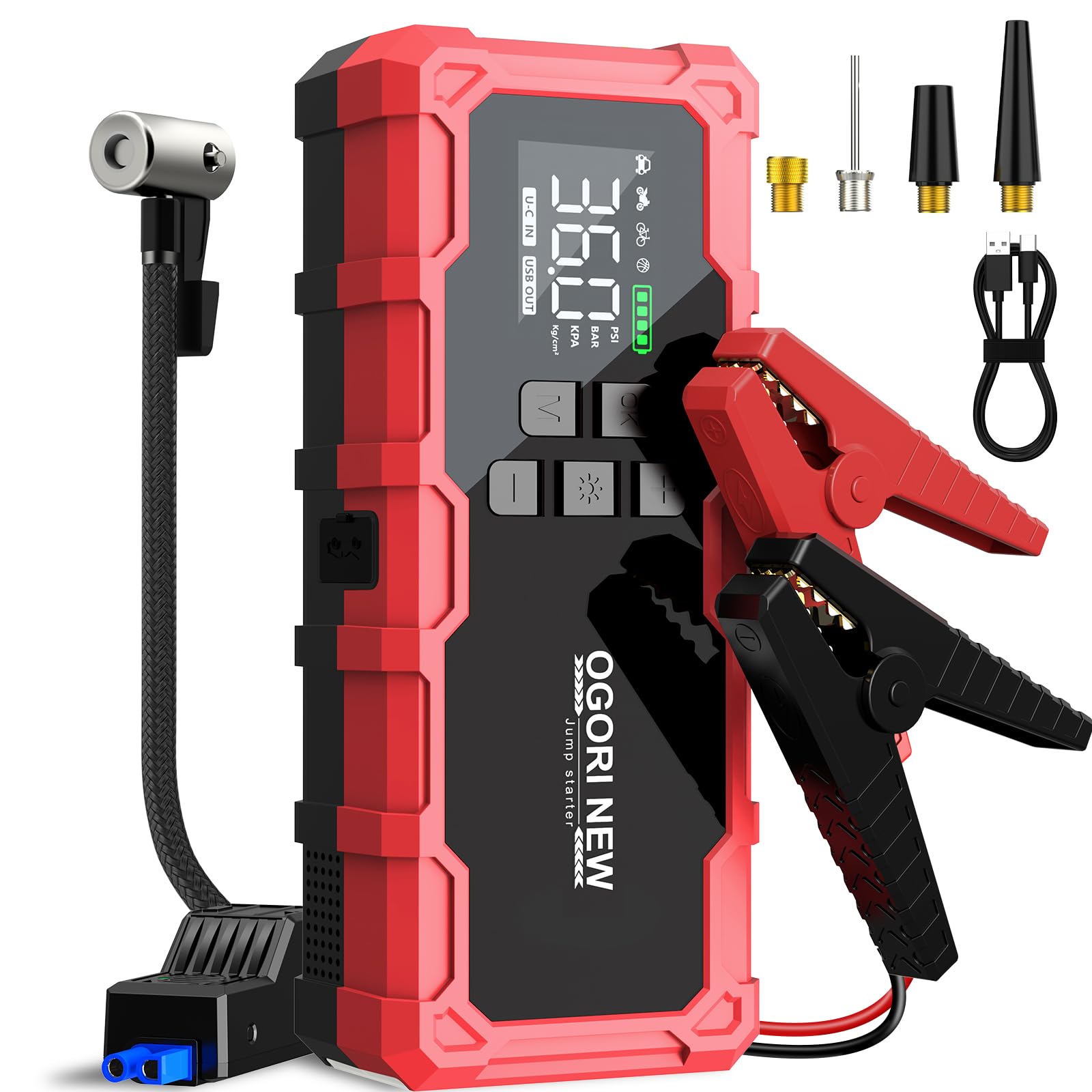 7000A Jump Starter with Air Compressor, 21800mAh 150PSI Portable Car Battery Jump Starter (All Gas/16L Diesel), 12V Supersafe Jump Box Car Battery Booster with Jumper Cables, Lights