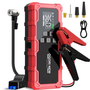 7000A Sauter avec Air Compresseur, 21800mAh 150PSI Démarreur de saut à batterie portable de voiture (Tous Gas/16L Diesel), 12V Booster Supersafe Jump Box de batterie de voiture avec des câbles de Jumper, lumières