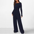thumbnail image 2 of Timegard Womens Going out Sets 2 Piece Fall Casual Slim Long Sleeve Tops Wide Leg Pants Solid Color Sets, 2 of 7